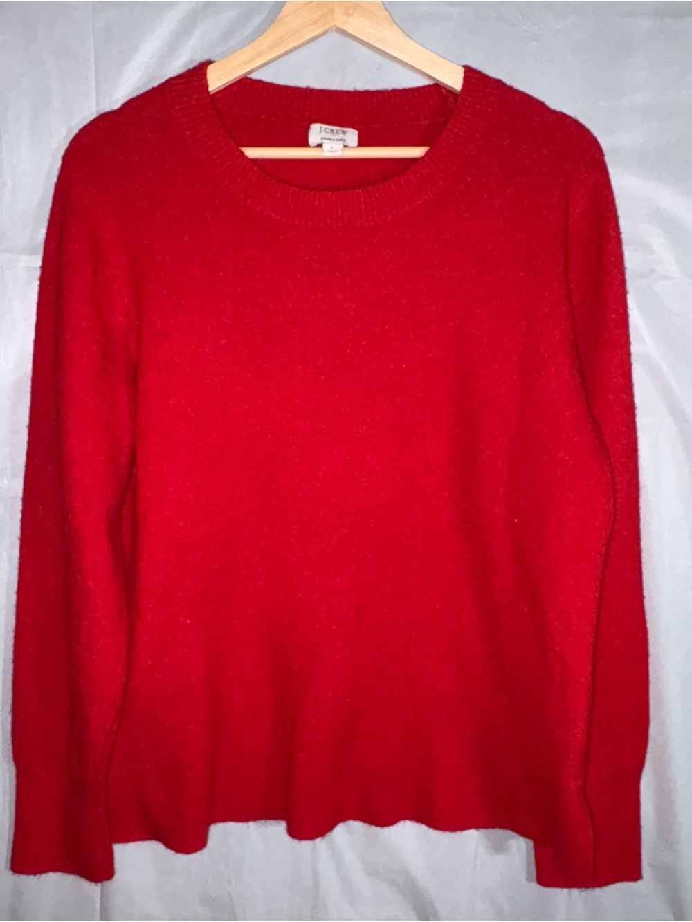 J Crew Sweater Womens Sz Large Red Wool Blend Long Sleeve Ribbed Cozy Extra Soft